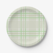 Sage Green Plaid Paper Plate | Baby Shower Party
