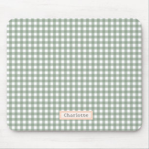 Sage Green Plaid Personalized Mouse Pad