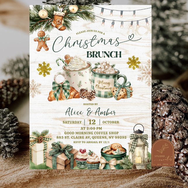 Sage Green Plaid Rustic Christmas Brunch Invitation (Creator Uploaded)