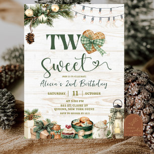 Sage Green Plaid Rustic Two Sweet Birthday Invitation