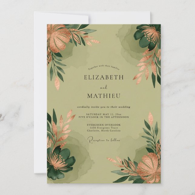 Sage Green Poetic Botanical Wedding Invitation (Front)