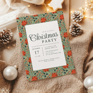 Sage Green Poinsettia Christmas Party Invitation