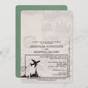 Sage Green Poland Passport Wedding Invitation