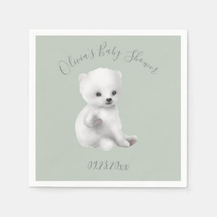 Sage Green Polar Bear Baby Shower Napkins
