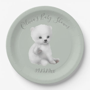 Sage Green Polar Bear Baby Shower Paper Plate