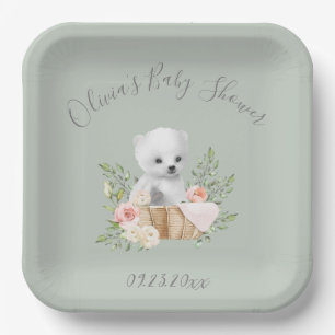 Sage Green Polar Bear Baby Shower Paper Plates