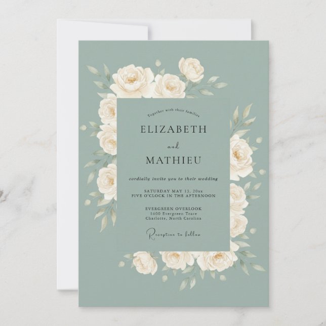 Sage Green Polished Botanical Wedding Invitation (Front)
