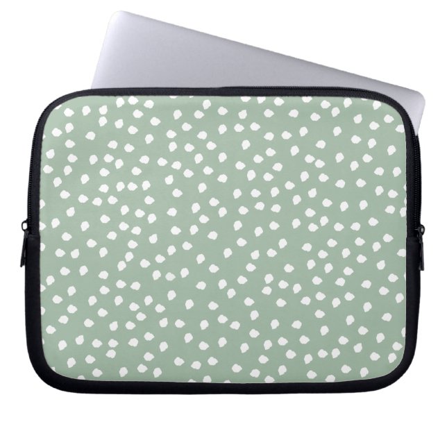 sage green polka dot laptop sleeve (Front)