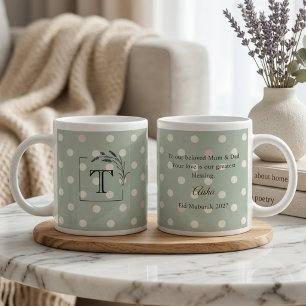 Sage Green Polka Dot Monogram Parents’ Gift Large Coffee Mug