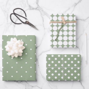 Sage Green Polka Dot Wrapping Paper Sheet Set of 3
