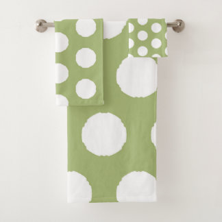 Sage Green Polka Dots Bath Towel Set