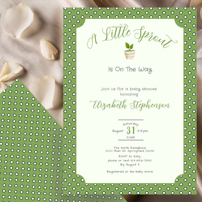 Sage Green Polka Dots Little Sprout Baby Shower Invitation (Creator Uploaded)