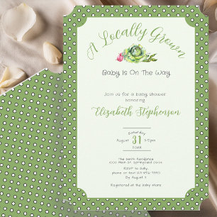 Sage Green Polka Dots Locally Grown Baby Shower Invitation