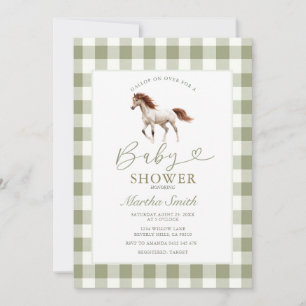 Sage Green Pony Baby Shower Invitation