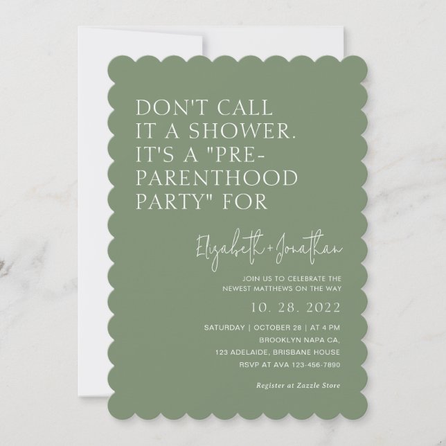 Sage Green Pre - Parenthood Party | Baby Shower  Invitation (Front)
