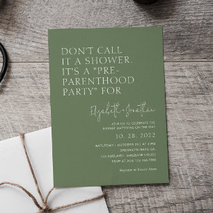 Sage Green Pre - Parenthood Party Baby Shower Invitation