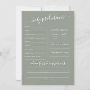 Sage Green Predictions Baby Shower Game Card