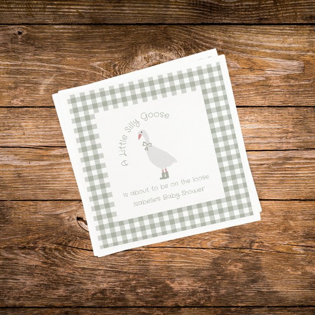 Sage Green Preppy Silly Little Goose Baby Shower Napkin (Creator Uploaded)