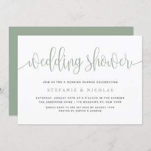 Sage Green Pretty Calligraphy Wedding Shower Invitation