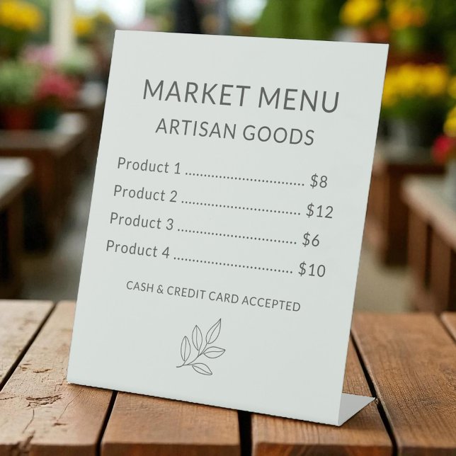 Sage Green Price List Minimalist Small Business  Pedestal Sign (Creator Uploaded)