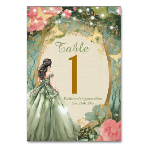 Sage Green Princess Dress Gold Forest Mis Quince Table Number
