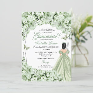 Sage Green Princess Dress Quinceanera Invitation