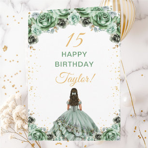 Sage Green Princess Floral Happy Birthday Card