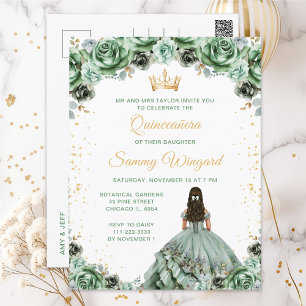 Sage Green Princess Floral Quinceañera Postcard