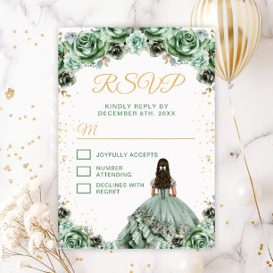 Sage Green Princess Floral Quinceañera RSVP Card