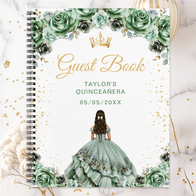 Sage Green Princess Quinceañera Guest Book (Creator Uploaded)