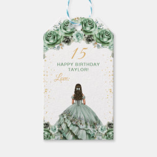 Sage Green Princess Quinceañera Happy Birthday Gift Tags