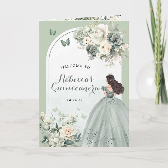 Sage Green Princess Quinceañera Program Template (Front)
