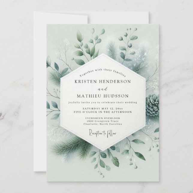 Sage Green Pristine Winter Wedding Invitation (Front)
