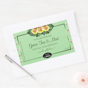 Sage Green Product Labels Yellow Roses Jewels Logo