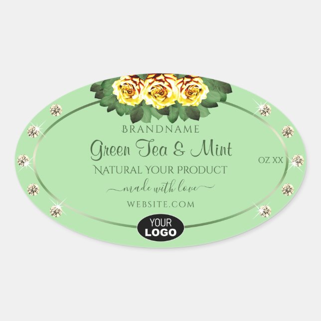 Sage Green Product Labels Yellow Roses Jewels Logo (Front)