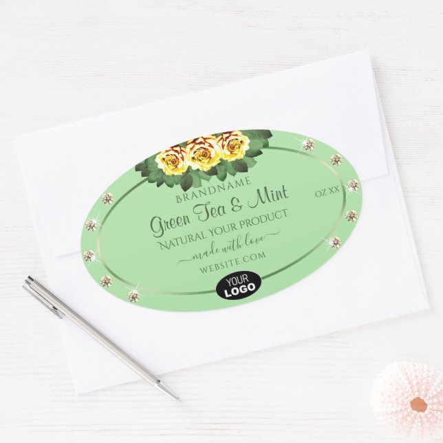 Sage Green Product Labels Yellow Roses Jewels Logo (Envelope)