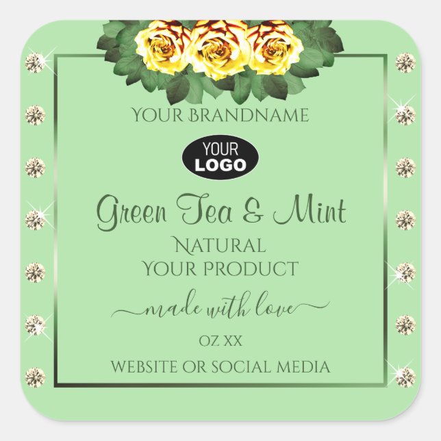 Sage Green Product Labels Yellow Roses Jewels Logo (Front)