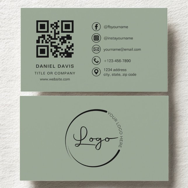 Sage Green Professional Company Logo QR Code  Business Card (Creator Uploaded)