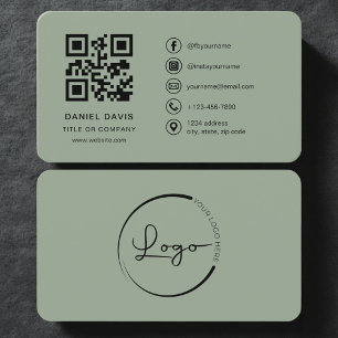 Sage Green Professional Logo QR Code  Business Card