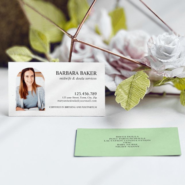 Sage Green Professional Midwife Doula Photo Arch  Business Card (Creator Uploaded)