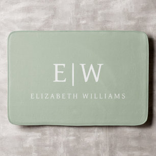 Sage Green Professional Simple Monogram Minimalist Bath Mat