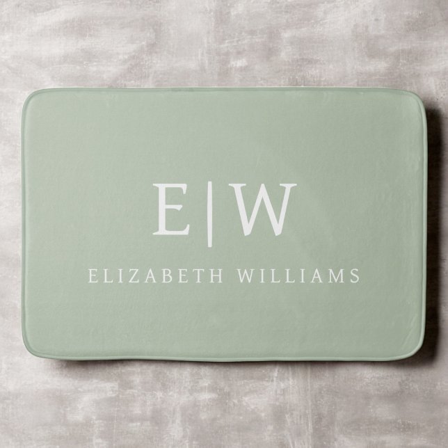 Sage Green Professional Simple Monogram Minimalist Bath Mat (Creator Uploaded)