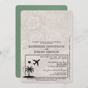 Sage Green Puerto Rico Passport Wedding Invitation