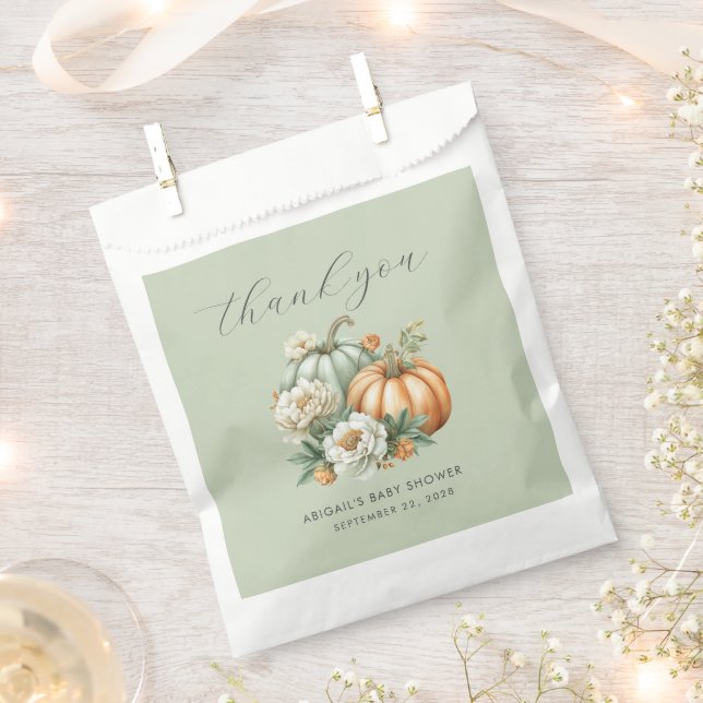 Sage Green Pumpkin Fall Baby Shower Thank You Favour Bag (Clipped)
