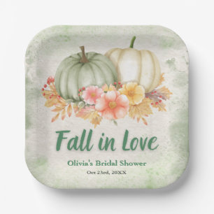 Sage Green Pumpkin Fall in Love Bridal Shower Paper Plate