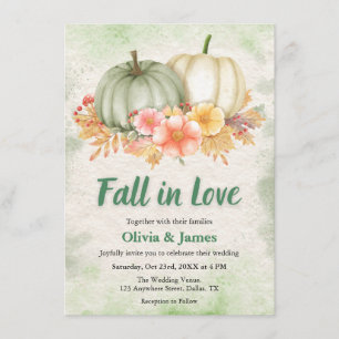 Sage Green Pumpkin Fall in Love Wedding Invitation