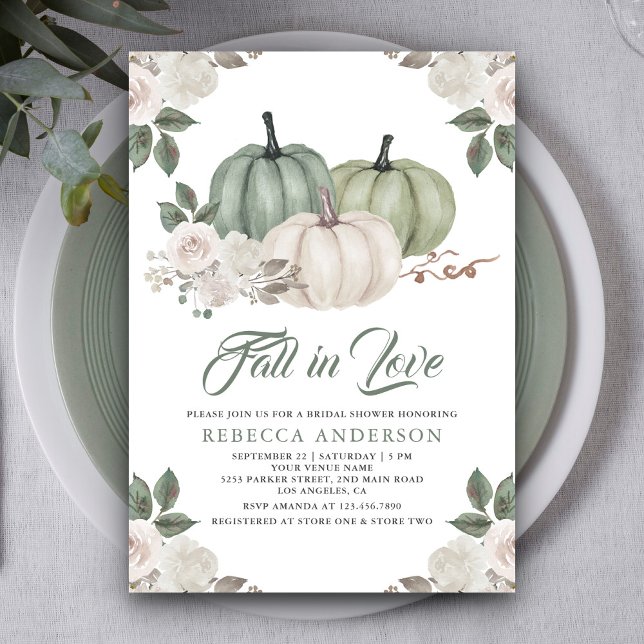 Sage Green Pumpkin Floral Fall Bridal Shower Invitation (Creator Uploaded)