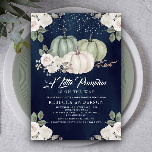 Sage Green Pumpkin Floral Fall Navy Baby Shower Invitation