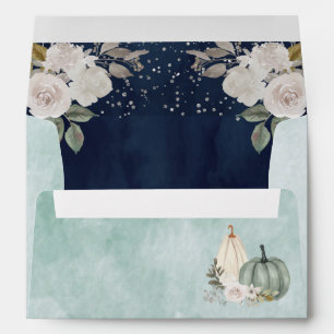 Sage Green Pumpkin Floral Fall Navy Blue Envelope