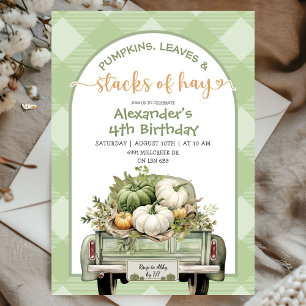 Sage Green Pumpkin Leaves & Stacks of Hay Birthday Invitation